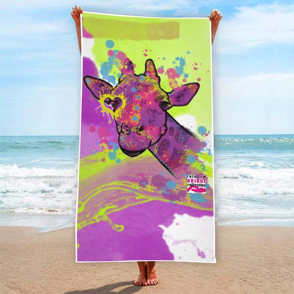 Badehandtuch Giraffe – Popart-Hundemotiv, 75x165 cm, 100 % Polyester, weich & schnelltrocknend